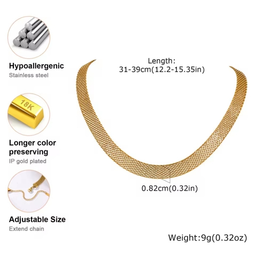 Elegant Gold✨️ Mesh Necklace GP STAINLESS steel Hypoallergenic. GORGEOUS ✨️ - Picture 2 of 8